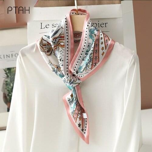 [PTAH] Autumn New Women Small Scarf 100% Mulberry Silk Long Scarf Small Square Scarf Female Wild Decorative Neckerchief 77*14cm