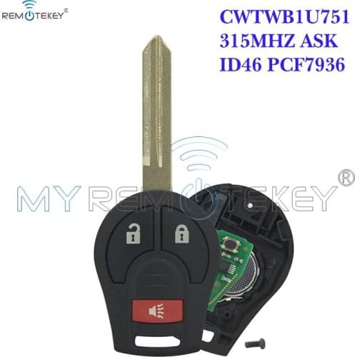 Remtekey for nissan Cube Rogue Juke Versa Remote Key 3 Button CWTWB1U751 315mhz ID46 Chip 2008 2009 2010 2011 2012 2013 2014