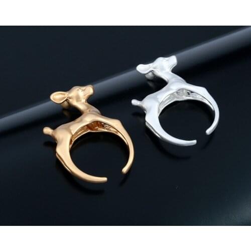 QIMING New Bambi Deer Ring Cute Animal Jewelry Vintage Ring Gold Fashion Christmas Adjustable Gift For Women Girls
