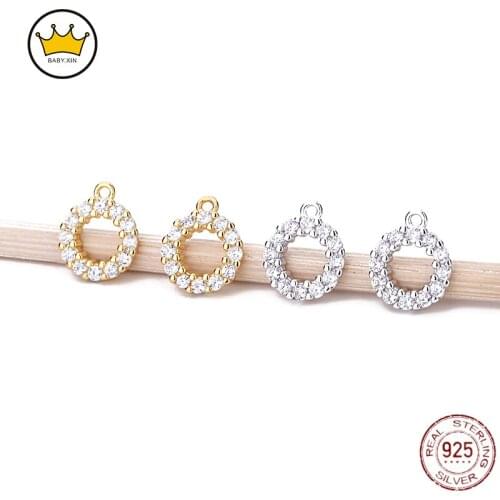 2pcs/Lot S925 Sterling Silver Color Micro-inlaid Zircon Fashion Circle Earrings Pendant Accessories Manual DIY Accessories