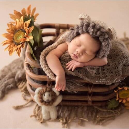 Newborn Lion Hat Photography Props Knitted Aimal Hat and Toy Stuffed Reindeer Baby Boy Girl Bonnet Animal Photo Prop Hat Toy