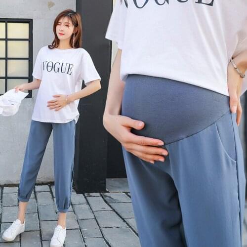 Pregnant Women Harem Nine Pants Elastic High Waist Thin Chiffon Trousers Pregnancy Pants Pregnant Women Maternity Loose Trousers