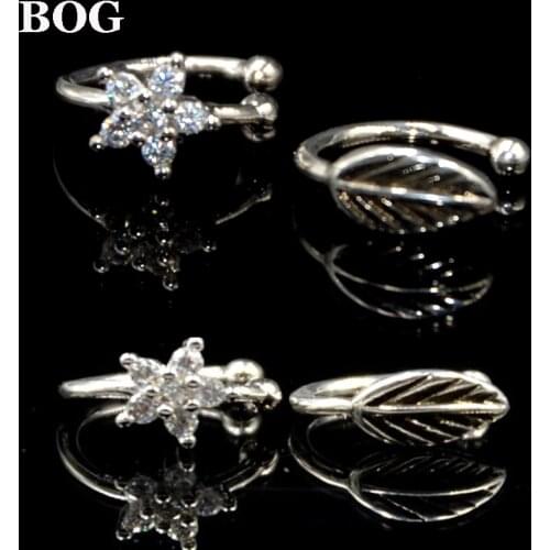 Gem Flower Non Piercing Earring Fake Clip On Brass Nose R Septum Nose Ring Clip On Septum Clicker Body Jewelry Adjustable Size