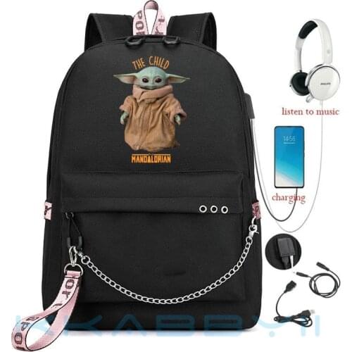 The Mandalorian Baby Yoda backpack Multifunction USB Charging Travel Canvas Student Backpack For Teenagers Boys Girls School Bag