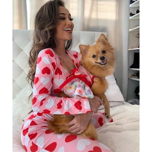 Womens Pajama Sleepwear Jumpsuit Autumn Long Sleeve V Neck Bodycon Jumpsuit Women Romper Pants Heart Christmas Casual Overalls