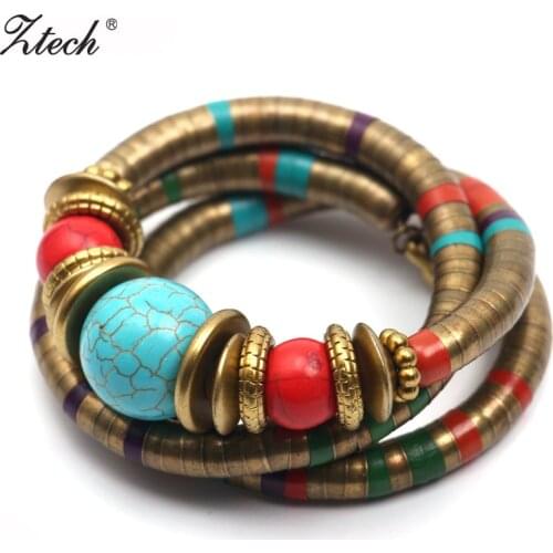 Ztech Fashions Vintage decoration For Women Girls Tibetan Bracelets & Bangles Inlay Roundness Bead Adjust Bangle wholesale