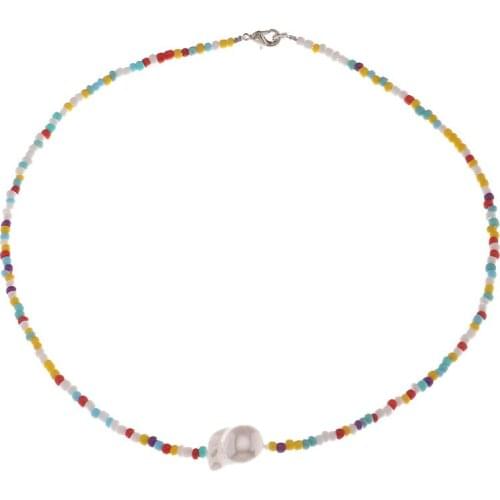 Colorful Rice Beads Beaded Necklace for Women Irregular Imitation Pearl Charm Clavicle Chain Short Necklaces Female 2021 New