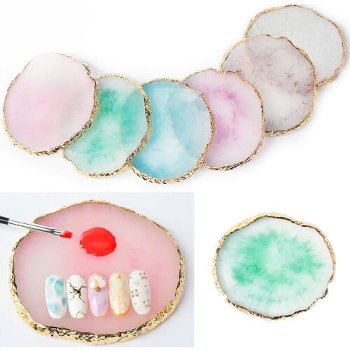 1PC Round Resin Agate Stone Nail Color Palette Gel Polish Pallet Mixing Drawing Paint Plate Manicure For Nails Art Display Shelf