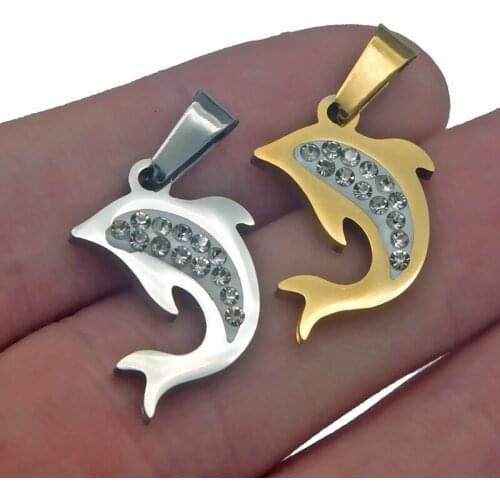 1pcs Lovely Stainless Steel Decoration Zircon Pendant Charms Dolphin Handmade Accessories DIY Necklace Jewelry Making Supplies
