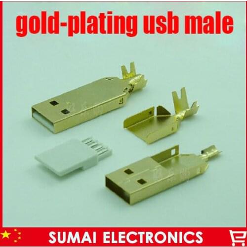 10sets/lot gold plating DIY 3 in 1 Type A 2.0 USB 4 Pin Male Plug Socket Connector