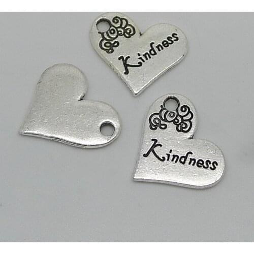 100Pcs/lot Vintage Silver Kindness Heart Charms 22x20mm Geometric DIY Jewelry Findings
