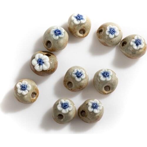 14#5pcs Hand-made Flower Ceramic Beads Retro Style Jewelry Pottery Pendant Jewelry Part For Necklace #XN109