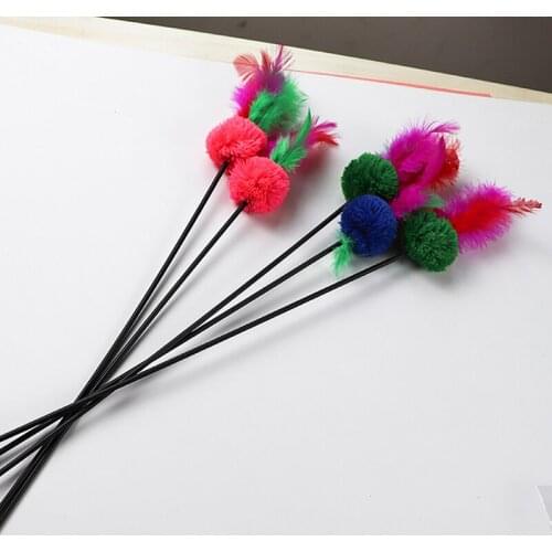 2PCS Random Color Ball Plush Pet Supplies Colorful Teaser Wand Cat Funny Pet Kitten Teaser Toys Fake Feather Teaser Legendog