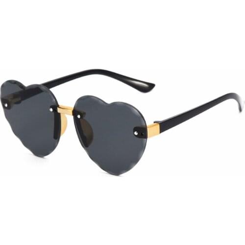 2021 Heart Rimless Frame Sunglasses Car Driving Children Kids Gray Pink Red Lens Fashion Boys Girls Uv400 Protection Eyewear