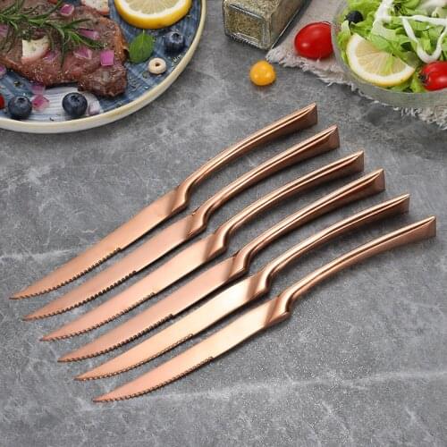 6Pcs Luxury Steak Knife Rose Gold Rainbow Mirror Polish Sharp Tableware Set Restaurant Cutlery Stainless Steel Dinnerware set