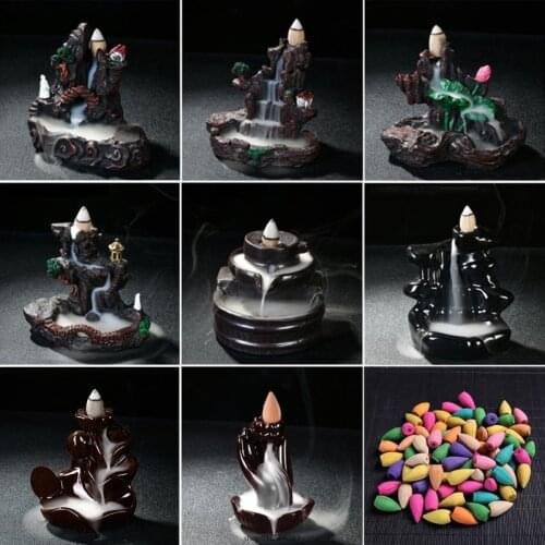 Free Shipping Creative Reflux Aroma Ceramic Incense Burner Waterfall Backflow Censer Cones Buddhist Home Decoration 21wholesales