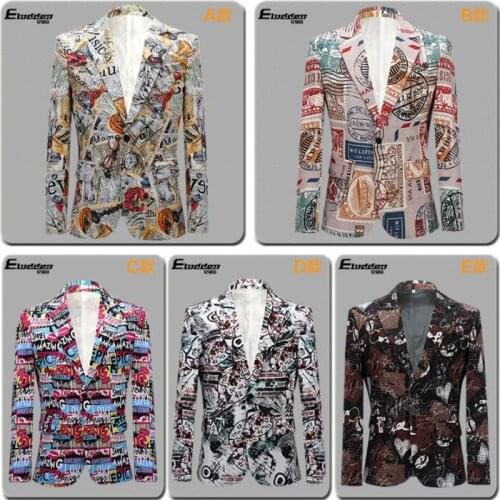 Printing Blazer men groom suit trajes hombre formal costume personality singer star style dance stage clothing formal dress