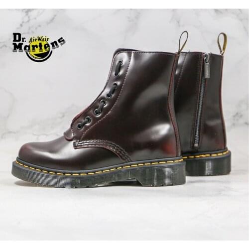 100% Original Dr.Martens Men and Women Genuine Cow Leather Retro Double Zipper Rub Red Doc Martin Ankle Boots Unisex Punk Shoes