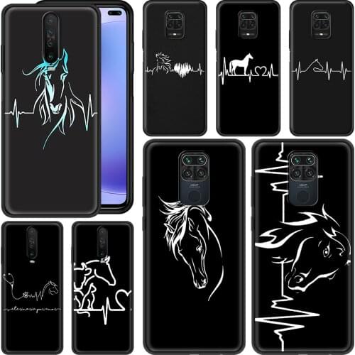 Horse Heartbeat for Xiaomi Redmi Note 9S 8 9 8T 7 9C 7A 9A 6A K30 Pro Black Soft Case TPU Phone Cover Shell