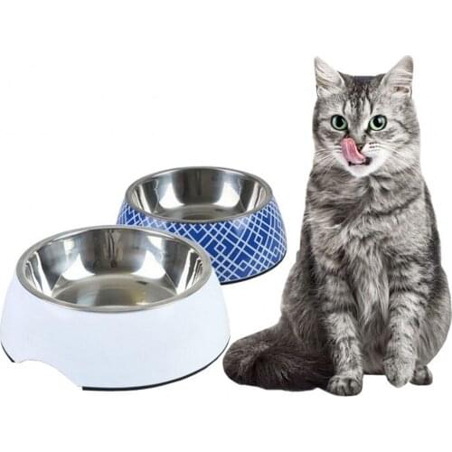 Double Dog Bowl 2 In 1 Pet Water Bowls Melamine+Stainless Steel Cat Drinking Dish Feeder Non-slip Small Large Dogs ​Food Bowl