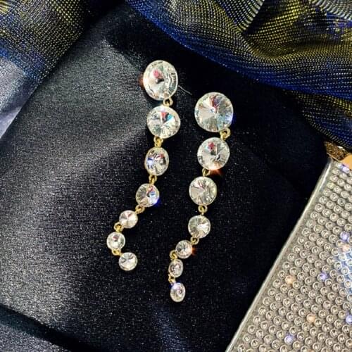 Exknl Luxury Crystal Long Earrings For Women White Stone Party Wedding Fashion Jewelry Statement Big Earrings Valentines Day