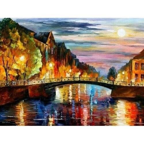 Oil Painting Bridge Sunset Handmade Needlework Embroidery DIY Aida Cross Stitch Kits Crafts 14CT Unprinted Home decor wall Art