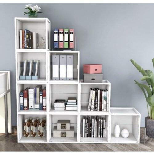 Combination Storage Cabinet Large Capacity Storage Box Plastic Transparent Stackable Bookcase Folding Door Organizer Cabinet