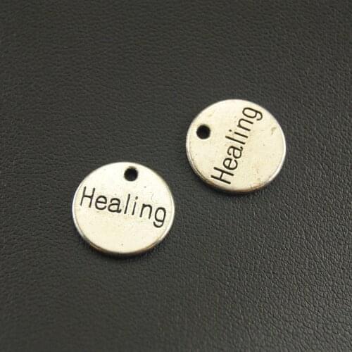 10pcs Silver Color Alloy 14mm Round Letter "Healing" Jewelry Pendant Charm Metal Charms For Jewelry Making A1170
