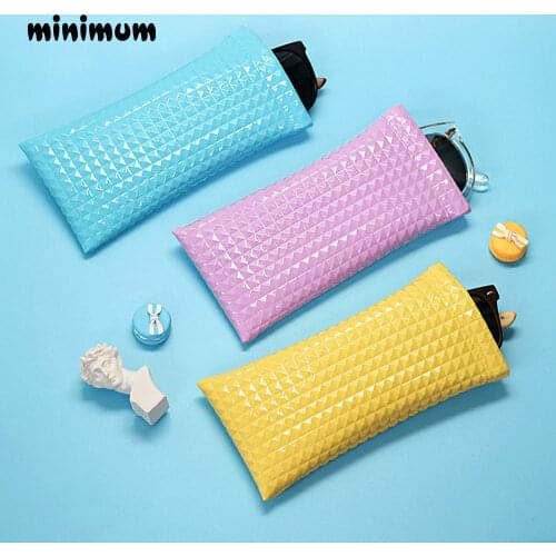 MINIMUM PVC Women Waterproof Sunglasses Bag Multifunction glasses bag ladies Shiny Pink Yellow Blue High Quality glasses case PU