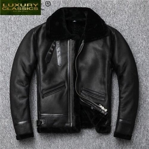Mens Jackets Man Natural Fur Coat Men Motorcycle Sheep Shearling Wool Liner Coat Male Plus Size Real Leather Jacket 2064