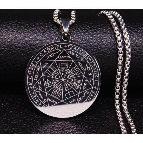 Witchcra Pentagram Stainless Steel Necklaces Seven Archangels Men Silver Color Necklaces Jewelry colgante N18903