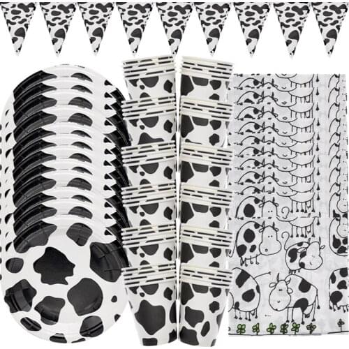 Birthday Themed Farm Cows Animals party decor Personalized Tableware Set Plate Cup napkins Party Props Baby Shower Supplies