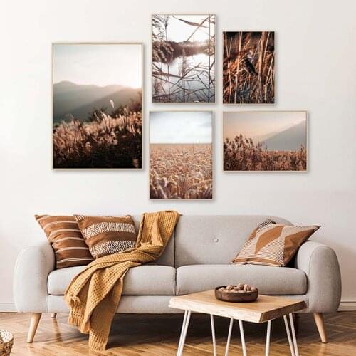 Autumn Wheat Field Plant Landscape Wall Art Canvas Painting Nordic Nature Posters And Prints Scandinavian Living Room Home Decor