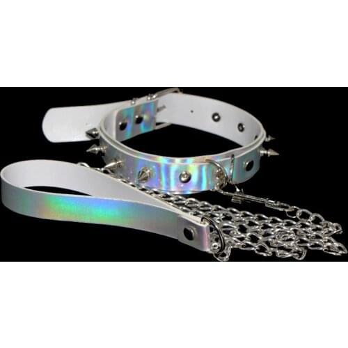 New Spike Choker Necklace Chain Neck Leather Rainbow Collar Rave Music Festival Party Ravewear Jewelry harajuku chain necklace