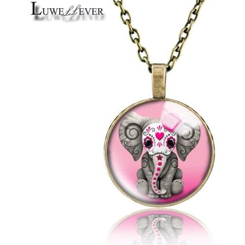 Animal Skull Necklace 718 25mm Bronze 30mm Wood Rhinestone Double-sided Moon Round Glass Pendant For Women Gift