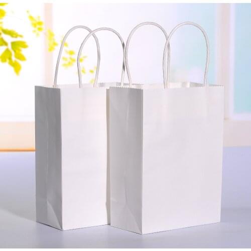 20pcs/lot White kraft paper bag with handle Wedding Party Favor Paper Gift Bags 21*15*8cm