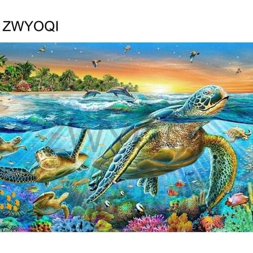 Full Square Diamond embroidery Turtle ocean dolphin DIY 3D Diamond painting Cross stitch Turtle Full Round Diamond mosaic Turtle