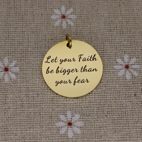 Let Your Faith Be Bigger Than Your Fear Charm Stainless Steel Bible Jesus Christian Charms Highly Polish Mirror Surface Pendant