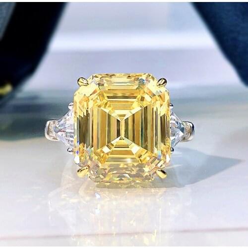 Luxury 925 Sterling Silver Wedding Womens Rings Big Square Pink Yellow White AAAAA+ Zicon Girls Birthday Stone Jewelry