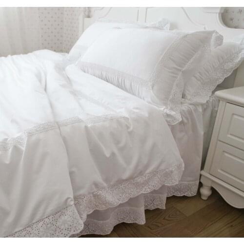 Top Luxury bedding set wedding decoration cotton Embroidered lace white quilt cover duvet cover bedspread set wrinkle HM-10W