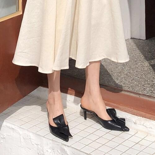 2020 New Pointed Toe Red High Heel Thin Heels Muller Slippers Summer Women Shoes Woman Fashion 6cm High Heel Slippers