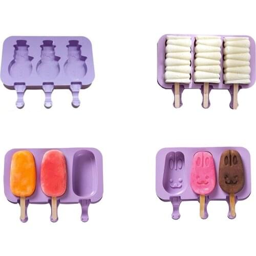 Silicone Ice Cream Mold DIY Homemade Cute Cartoon Ice Cream Popsicler Mould Reusable Ice Pop Maker Mold With Lid