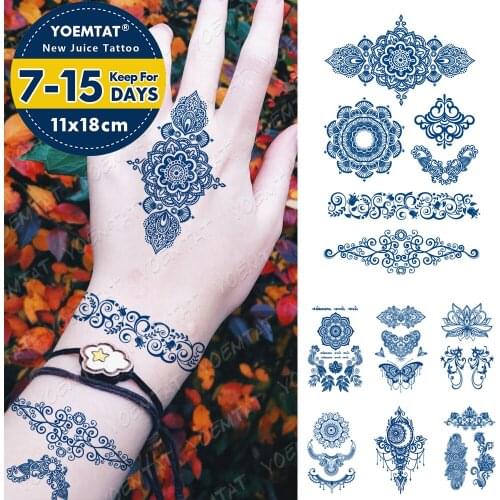 Juice Lasting Waterproof Temporary Tattoo Sticker Henna Bracelet Mandala Totem Flash Tatoo Lotus Ink Body Art Fake Tatto Female