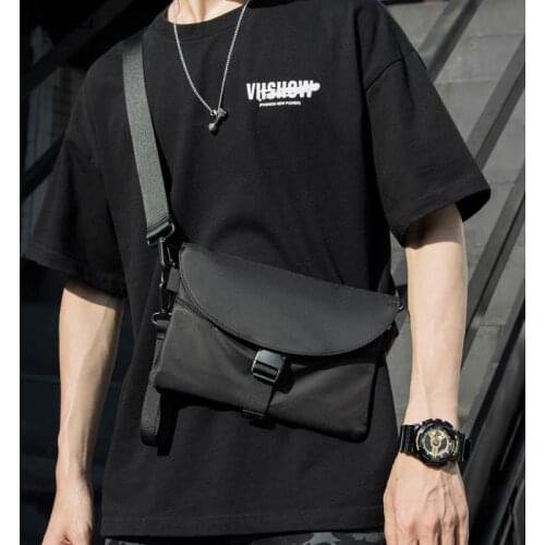 Crossbody Bags Men Detachable Flap Mini Bag Black Simple High Street Multi-function Purses Phone Bag Hip-hop High Street Trendy