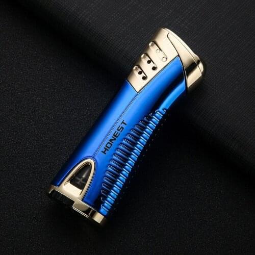 Windproof Lighter Inflatable Gas Creative Personality Straight Into The Cigar Lighter Point Moxibustion Blue Flame Gift for Men