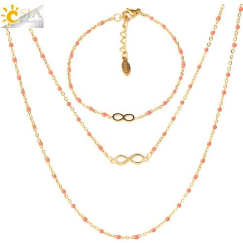 CSJA Chain Stainless Steel Jewelry Set for Women 2020 Gold Color Necklace Bracelets Collier Femme Acier Inoxydable Bijoux S745
