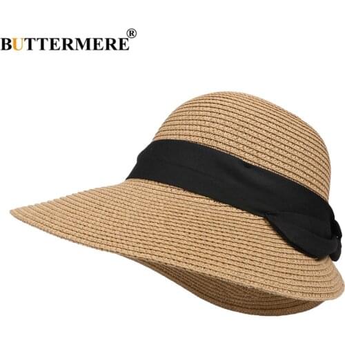 BUTTERMERE Summer Hat Womens Sun Hat Beach Sun Protection White Coffee Wide Brim Ourdoor Travel Vintage Casual Women Cap