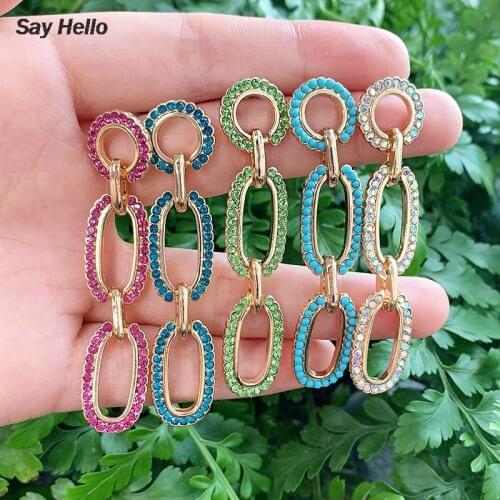 SAY HELLO Circle Doubled Beaded Crystal Inlaid Dangle Earrings for Women Female Geometric Tassel Jewelry Brincos серьги K5022