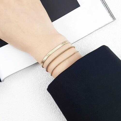 Women Chic 1/2/3 Pcs/Set Snake Chain Bracelets Female,Simple Stainless Steel Link Wristband Gift for Her Jewelry