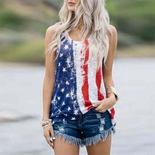 Ladies Tank Tops Patriotic Stripes Star American Flag Print Womens Sleeveless Vest Tee Shirt Female Casual Camisole Streetwear